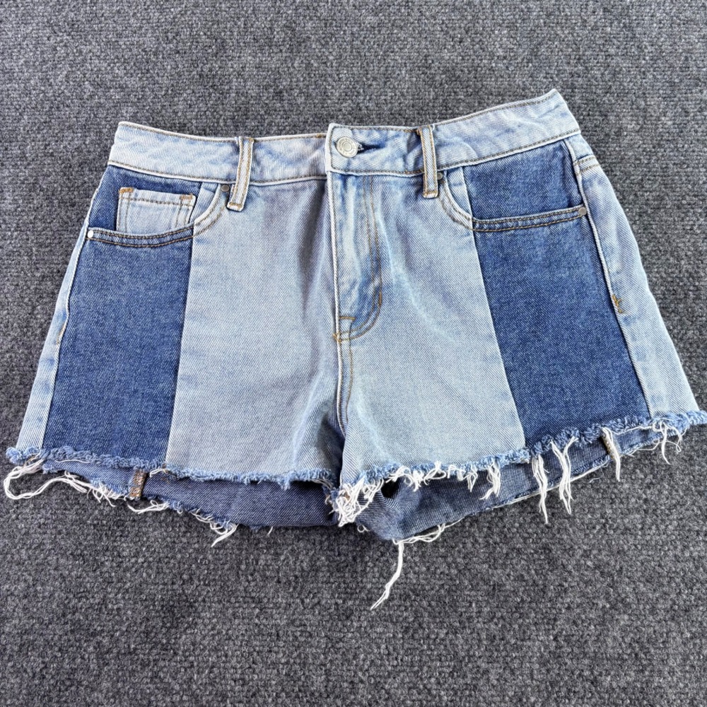 PacSun Denim Shorts Womens‎ 25 Blue Colorblock Patchwork High Rise Raw Hem Boho